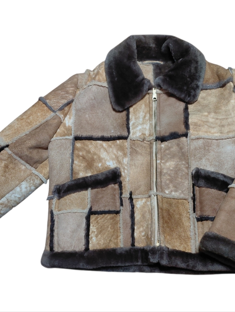 Vintage Sawyer of Napa Lamb Leather Patchwork Jacket Mens 46 (L-XL) Brown Tan